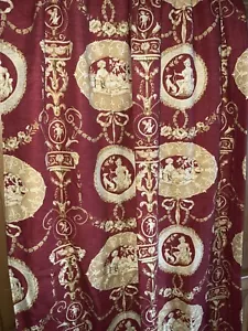 PANEL DE CORTINAS PLISADO PELLIZCADO PERSONALIZADO ~ VINTAGE FRANCÉS ~ LIENZO ROJO Y DORADO 88"" DE LARGO - Imagen 1 de 6