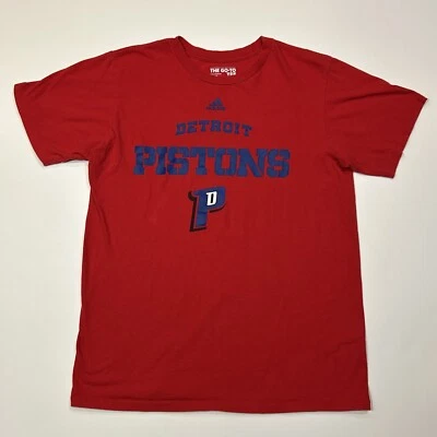 Camiseta masculina média Detroit Pistons vermelha logotipo Adidas NBA beisebol logotipo camiseta - Imagem 1 de 4