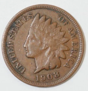 1908 Indian Head Penny, coin is a Very Fine small cent (8+ items ship for free) - Picture 1 of 2