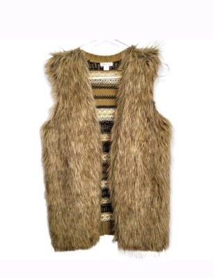 Colete sem mangas XHILARATION marrom bronzeado crochê malha pele sintética tamanho X-pequeno  - Imagem 1 de 4