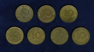 DEUTSCHLAND 10 PFENNIG MÜNZEN: (2)-1949-D, (2)-1949-J, (2)-1949-F, GRUPPENLOT (7) - Bild 1 von 2