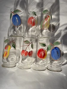 Handbemalte Glasbecher, 12oz, Mid Century, Obst Design, 7er Set - Bild 1 von 3