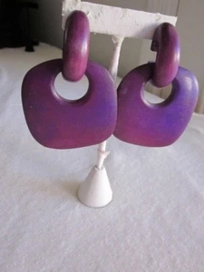 Purple Wood Post Earrings - Picture 1 of 3