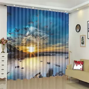 Optimus Reef Seaside 3D Curtain Blockout Photo Printing Curtains Drape Fabric - Picture 1 of 12