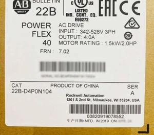 Nueva unidad de CA Allen Bradley PowerFlex 22B-D4P0N104 sellada de fábrica 22B-D4P0N104 - Imagen 1 de 2