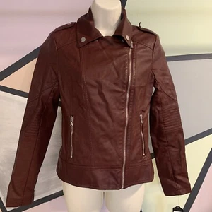 Women’s Guess Sz Small Red Faux leather Jacket full zip New With tags Orig 180$ - Picture 1 of 22