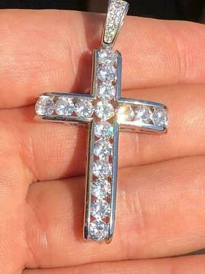 1.60Ct Lab Grown Diamond Cross Pendant | Solid 14K White Gold | IGI Certified 💍 - Image 1 of 4