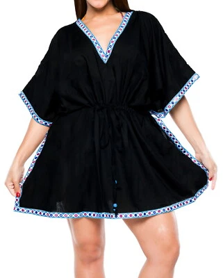 LA LEELA Women's Mini Kaftan Cover Up Swimwear Swimsuit US 16-32W Black_D757 - Изображение 1 из 3