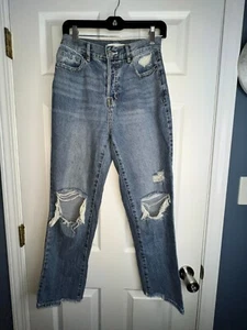 Pantalones de mezclilla Pacsun para mujer 25 desgastados rasgados tiro alto botón recto mosca 0 - Imagen 1 de 14