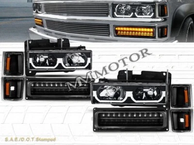 94-98 Chevy C10 полный размер черный фары бампер угловые фары черный 8 штук - Изображение 1 из 4
