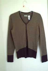 Women's liz & Co brown striped top sweater Sz L - Picture 1 of 3