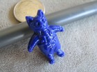 Vintage Czech Art Deco Glass Cat Charm Bead Pendant Blue 24x19x8mm