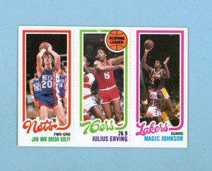 1980-81 Topps Magic Johnson Julius Erving Jan Kolff Basketball Card NM prt mk