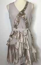 GAP Ruffle Sleeveless Dress Womens 10 Oyster Beige Pleated Cocktail Party 