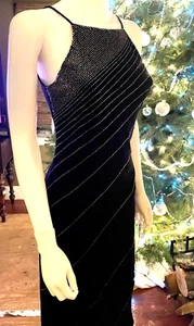 Vintage 1990's Black Beaded Lined Gown from DE LARU by Shelia Yen size 5/6 - Picture 1 of 14