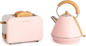 Retro Wasserkocher 1,7L + Toster mit 2 kurzen Schlitzen 6 Leistungsstufen Rosa - Bild 1 von 9