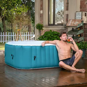 Square Hot Tub Portable Inflatable Swim Spa Outdoor Bath w Massage Jets 4-Adult - Picture 1 of 12