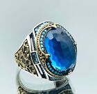 Men Aqumarine Stone Ring 925 Silver Ring Turkish Handmade Authentic Gift For Him