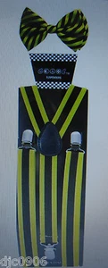 Black Yellow Stripes Adjustable Bow Tie & Black Yellow Stripes Suspenders Combo - Picture 1 of 1