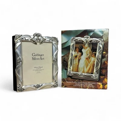 Vintage Godinger Silver Plated Satin Finish 4"x6" Wedding Gift Photo Album Art - Image 1 of 4