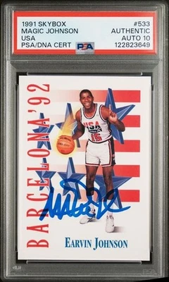 1991 Skybox USA #533 Magic Johnson signed auto card PSA DNA 10 - Image 1 of 2