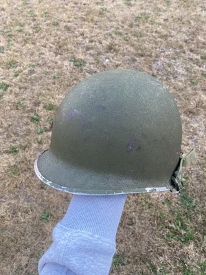 WW2 M1 Helmet Shell With Post Vietnam Liner Front Seam Swivel Bale - Image 1 of 4