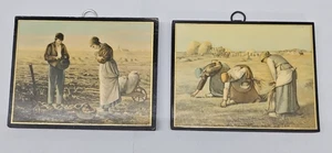 Vintage wooden mini picture Jean-Francois Millet The Angelus Prayer The Gleaners - Picture 1 of 17