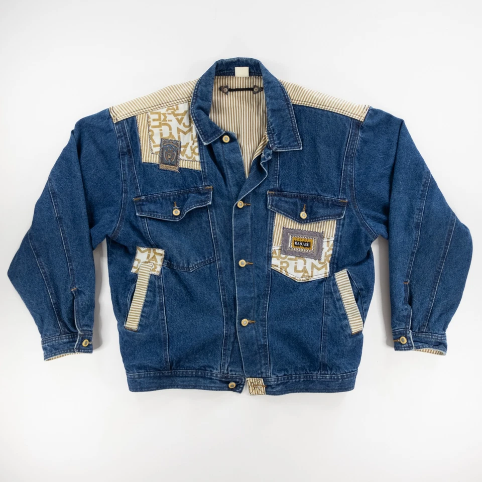 Chaqueta de mezclilla vintage con daños mayores para hombre talla 4 retazos hip hop rara años 90 Foto 1 de 4