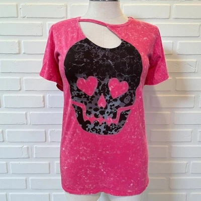 Camiseta Torrid 3 (3X 22/24) Lovesick Rosa Caliente Lavado Mineral Calavera Corazón Recortado Foto 1 de 2