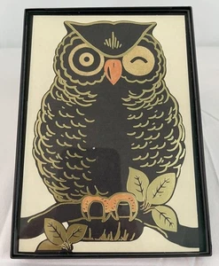 Halloween gerahmte Karte 5"x7" Vintage Stil Halloween Eule Gold Akzente - Bild 1 von 9