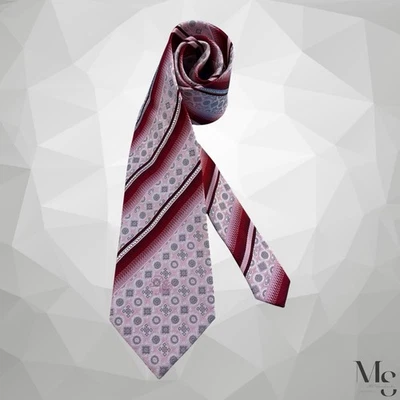 Corbata de seda rosa y borgoña para hombre NONA RICCI - patrón de rayas geométricas y diagonales Foto 1 de 4