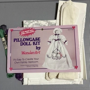 Pillowcase Doll Embroidery Kit WonderArt Love Birds Vintage #1124 Open Complete - Picture 1 of 4