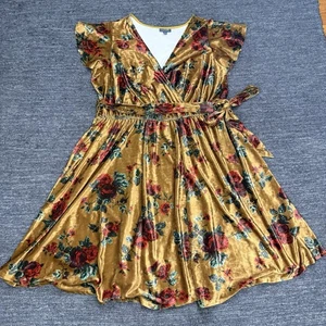 ModCloth Timeless Embrace Velvet Midi Dress Women 3X Rose Floral Faux Wrap Belt - Picture 1 of 11