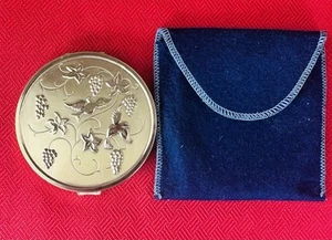 Vtg Richard Hudnut 3” Compact Mirror Art Deco Embossed Birds Grapes Flowers USA - Picture 1 of 11