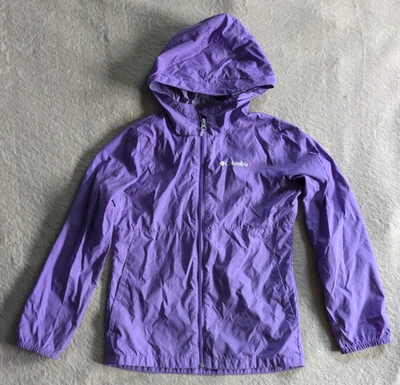 COLUMBIA Rain Shell Jacket Youth Kids M (10/12) Packable Hiking Girls Purple - Image 1 of 4