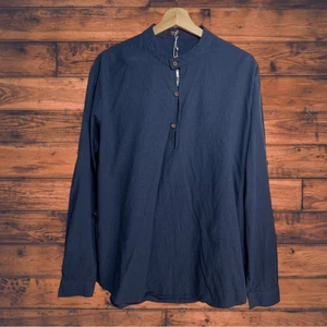Camisa Grande Coofandy Azul Marino Mezcla Lino - Imagen 1 de 7