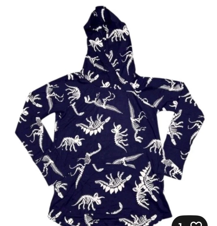 全新 Lularoe 2XL 琥珀连帽衫 海军蓝 万圣节 恐龙 骨骼 骷髅 船 快速 — 第 1/2 张图片