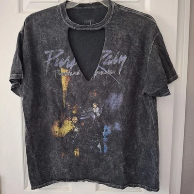 Prince Purple-Rain T-Shirt No Tag L? Charcoal-Gray Acid Wash Altered Graphic-Tee - Image 1 of 4
