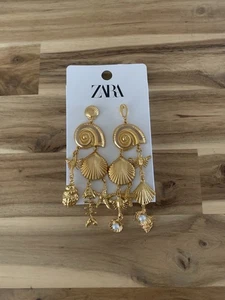 Zara golden Seashell big size earrings jewelry NWT all Item PriceIncludeUStariff - Foto 1 di 5