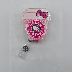 Hello Coffee Abzeichen Rolle Hello Kitty rosa Ausweis Schlüsselband Namensschild Halter Krankenschwester Zugang - Bild 1 von 3
