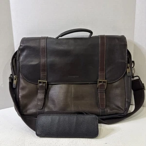 Samsonite Brown Leather Laptop Bag Briefcase Messenger Shoulder Bag B1 - Picture 1 of 9