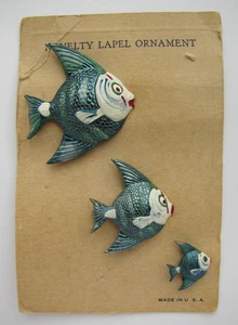 Set spille vintage pesci angelo dipinti tre carte originali abbinate made in U.S.A. - Foto 1 di 9