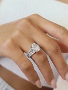 4.50 TCW Oval Cut Lab Grown Diamond Cluster Ring For Bridal Lady 18k White Gold - Picture 1 of 14