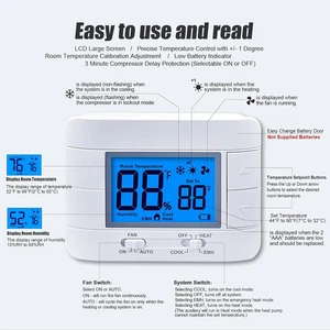 Thermostat Non Programmable Heat Pump for House 2H/1C with Large LCD Display Of - Picture 1 of 7