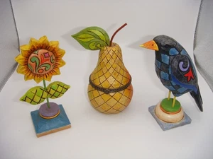 LOT OF THREE JIM SHORE FIGURINES HEARTWOOD CREEK CROW SUNFLOWER PEAR TRINKET BOX - Picture 1 of 17