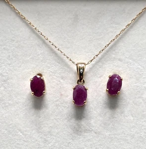 10K Gelbgold Rubin Anhänger Halskette 19" und Ohrstecker Set signiert Mexiko 10K - Bild 1 von 10