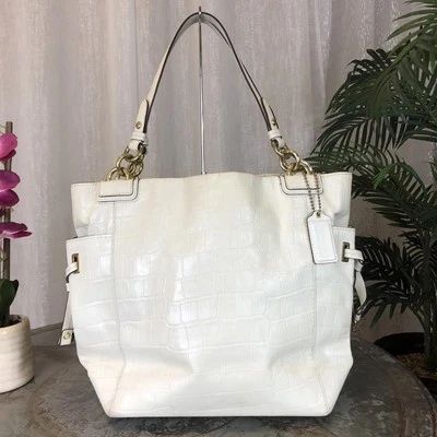 COACH 341 Peyton Embossed Exotic Ivory Patent Leather Tote 14503 - Image 1 of 4