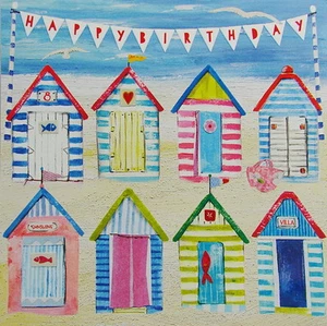 Carola Pabst*Postkarte*14x14*Strandhäuser*Beachhouse*Meer*EffektLack*Grußkarte - Bild 1 von 1