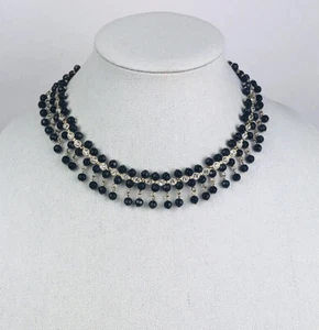 Collar gargantilla collar de cuentas negras con diamantes de imitación tono dorado 17” extensor adicional NRT - Imagen 1 de 8