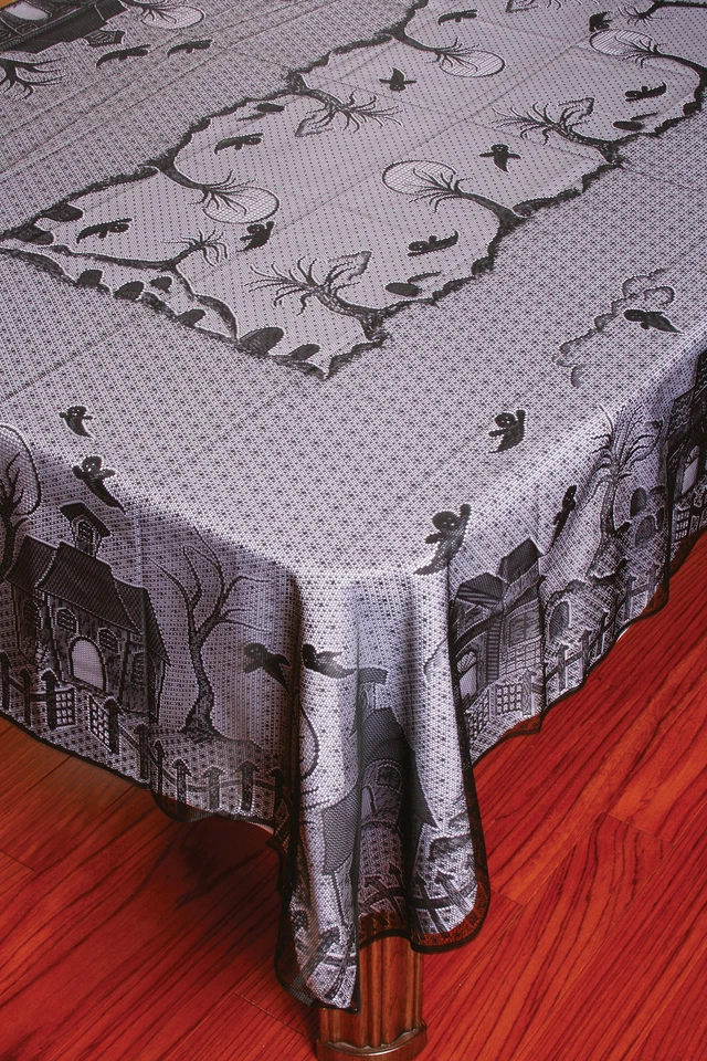 Mantel de encaje negro casa embrujada mantel decoración de Halloween NUEVO  Foto 1 de 1